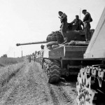 Lineup of M4 Sherman tanks of the 1st Polish Armoured Division during Operation Totalize in the Normandy Campaign, August 1944. (Imperial War Museum Photograph.)