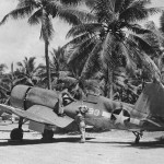 F4U-1 Corsair fighter of VMF-214 parked at Turtle Bay airfield on Espiritu Santo island during WWII. (U.S. Navy Photograph.)