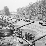 The U.S. Army's 2nd Armored Division is reviewed by U.S. Secretary of War Henry Stimson in Berlin, Germany during the Potsdam Conference, July 1945. (U.S. National Archives Photograph.)