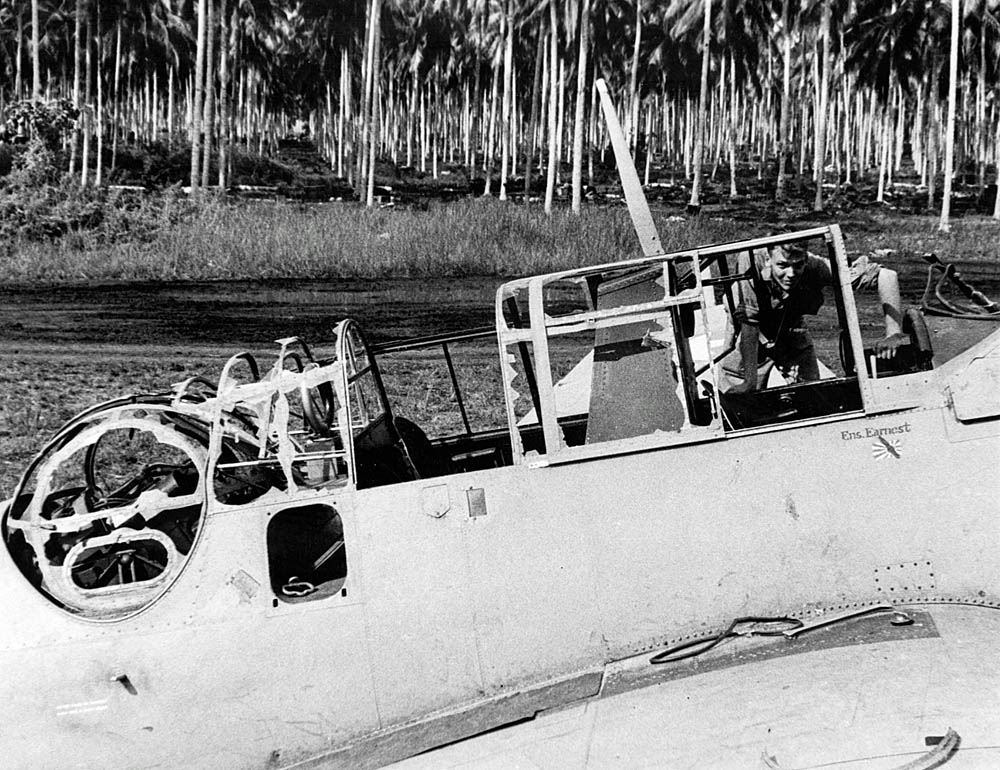 Wreckage of a U.S. Navy Grumman TBF-1 Avenger of Torpedo Squadron VT-8 photographed on Guadalcanal, November 1942. (U.S. Navy Photograph.)