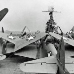 Douglas TBD-1 Devastators of torpedo squadron VT-4 on the flight deck of the U.S. Navy aircraft carrier USS Ranger (CV-4) while anchored in Cuba in 1942. (U.S. Navy Photographs.)