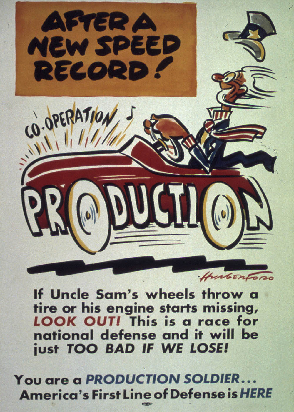 "After a new speed record!" -- WWII production poster: Office for Emergency Management, Office of War Information, Domestic Operations Branch, Bureau of Special Services, 1941-1945. (U.S. National Archives and Records Administration, College Park.)