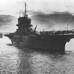 The U.S. Navy aircraft carrier USS Saratoga (CV-3) arrives at Pearl Harbor in June 1942. (Official U.S. Navy Photograph.)