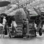 Final production assembly of an A-20 attack bomber at Douglas Aircraft factory in Long Beach, California in late 1942. (U.S. National Archives Photograph.)
