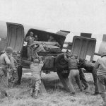 In France, Allied soldiers unload a jeep from a Douglas C-47 Skytrain military transport aircraft. (U.S. Air Force Photograph.)