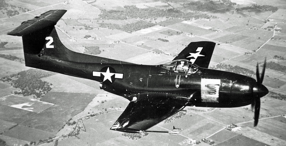Prototype Curtiss XF15C-1 photographed in flight in 1945. (U.S. Air Force Photograph.)
