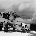 A Grumman TBF-1 Avenger from Torpedo Squadron Eight (VT-8) photographed on Midway Island in June 1942 after VT-8's attack on the Japanese fleet. (Official U.S. Navy Photograph.)