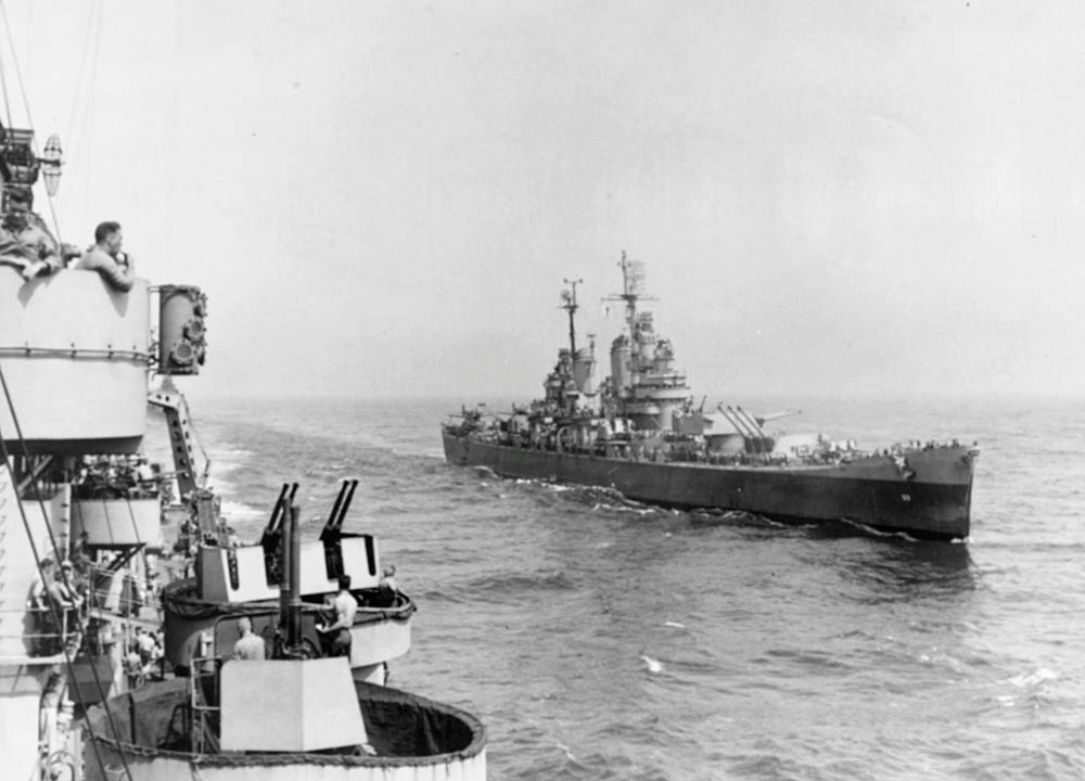The U.S. Navy heavy cruiser USS Boston (CA-69) photographed from the USS Quincy (CA-71) in August 1945. (Official U.S. Navy Photograph.)