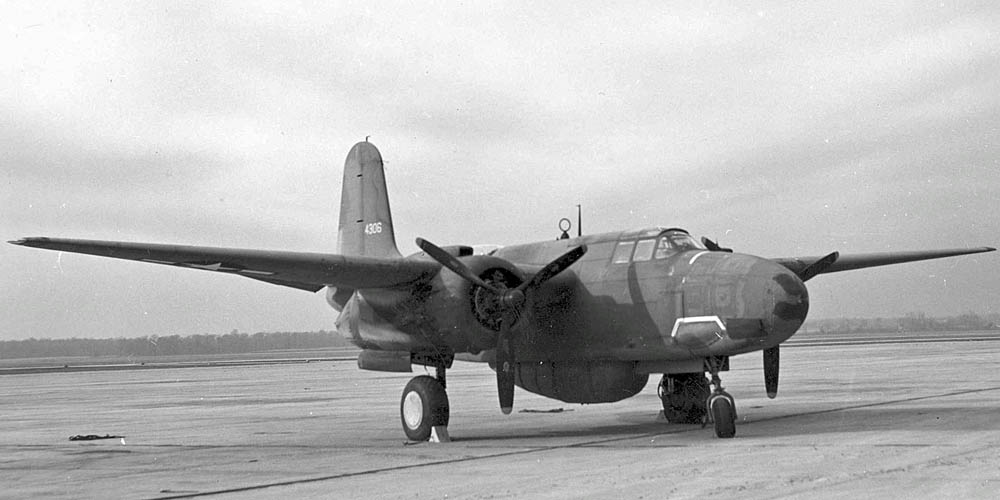 Douglas A-20H with an extended-range fuel tank mounted in the bomb bay. (U.S. Air Force Photograph.)