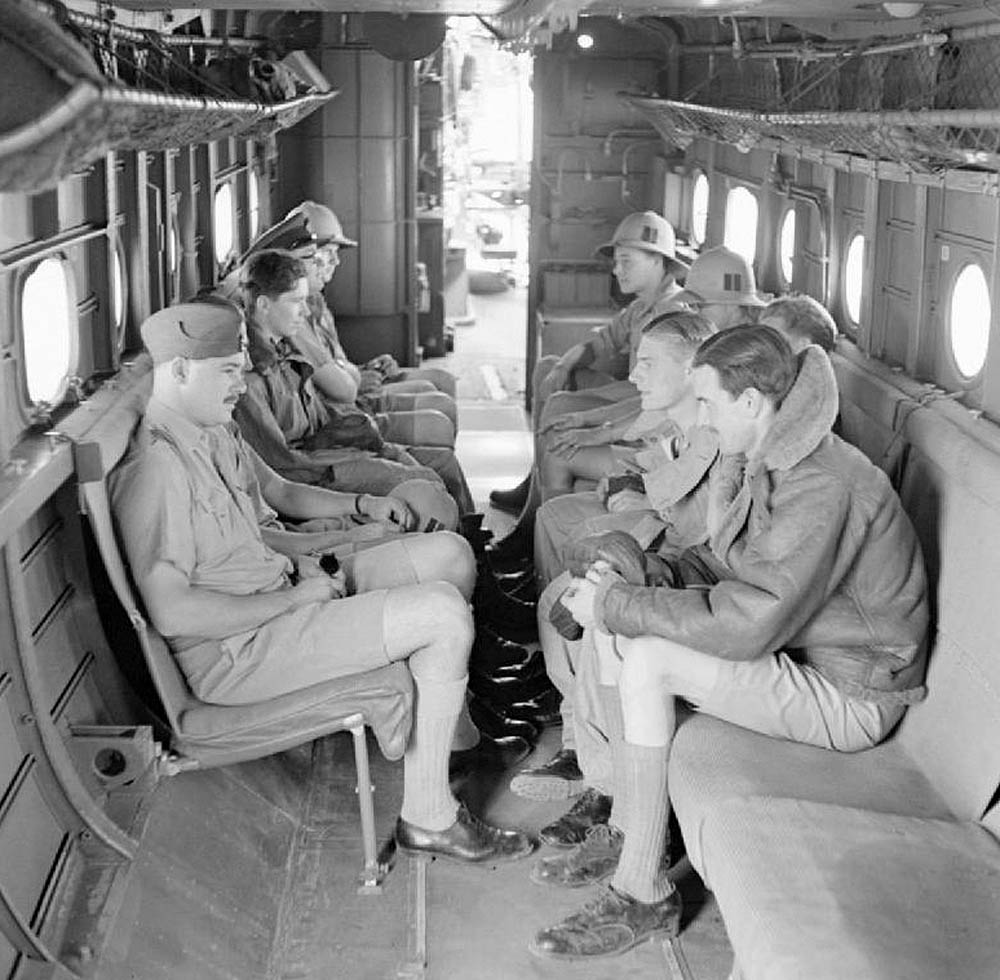 Royal Air Force passengers wait in a Bristol Bombay transport aircraft of No. 216 Squadron RAF based at Heliopolis, Egypt. (Imperial War Museum Photograph.)