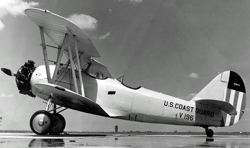 A Naval Aircraft Factory N3N-3 trainer operated by the U.S. Coast Guard parked at Floyd Bennett Field, New York in 1943. (U.S. Navy Photograph.)