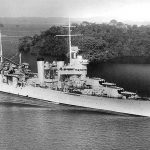The U.S. Navy heavy cruiser USS Vincennes (CA-44) passes through the Panama Canal in January 1938 en route to join the U.S. Fleet in the Pacific. (U.S. Navy Photograph.)