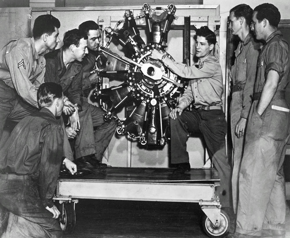 Students receive instruction in the Airplane Mechanics Course at Foster Field, Texas in October 1942. (U.S. Air Force Photograph.)