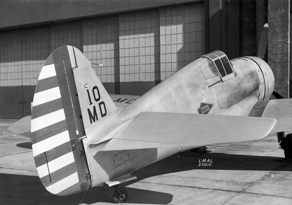 Curtiss XP-42 prototype -- modified from a Curtiss P-36A Hawk -- used for stabilator tests at Langley Field. (NASA Photograph.)