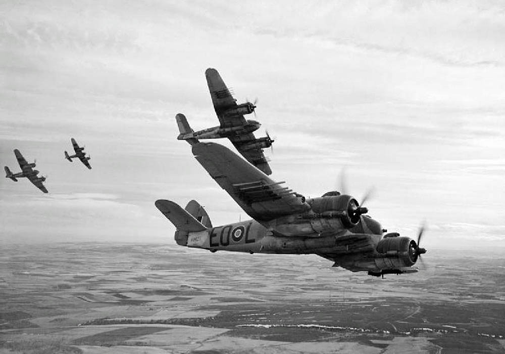 A formation of Bristol Beaufighter TF.X aircraft of the Royal Canadian Air Force fly over the Scottish coast in 1945. (Imperial War Museums Photograph.)