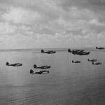 A formation of Martin Baltimore bombers flying to attack Axis forces in Tunisia. (U.S. Air Force Photograph.)