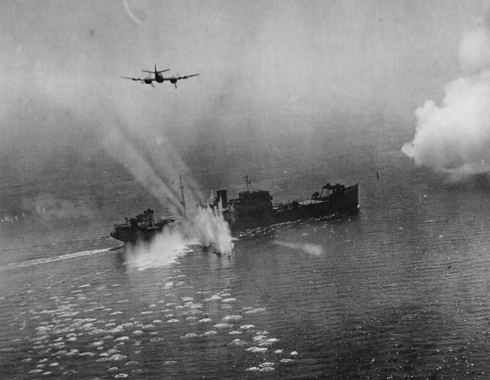 Aircraft from RAF Coastal Command attack German shipping. (U.S. Air Force Photograph.)