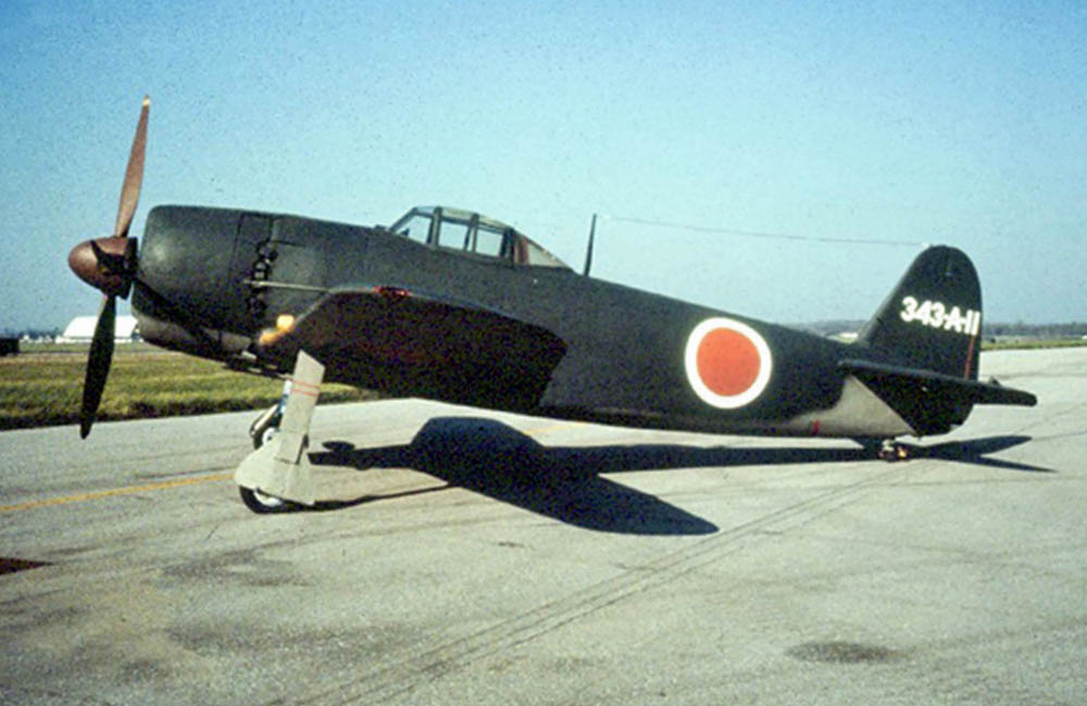A captured prototype of the Kawanishi N1K2-Ja Shiden Kai (Allied codename George) fighter photographed prior to restoration. (U.S. Air Force Photograph.)