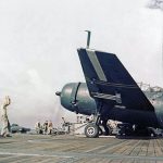 Sailors direct a rocket-armed TBM Avenger on the flight deck of USS Cape Gloucester (CVE-109) during operations off Kyushu, Japan in September 1945. (U.S. Marine Corps Photograph.)