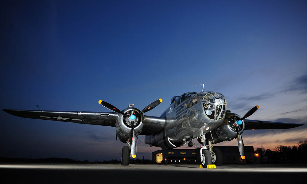 The North American B-25 Mitchell -- nicknamed Miss Mitchell -- is photographed at Grimes Field, Ohio during the 68th Reunion of the Doolittle Raiders in 2010. (U.S. Air Force Photograph, T/Sgt. Jacob N. Bailey.)
