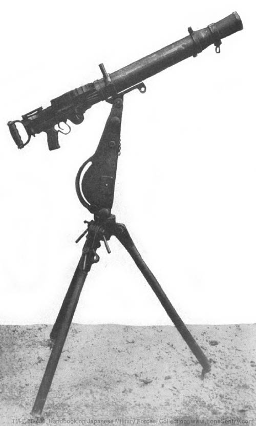[Figure 230. Model 92 (1932) 7.7-mm machine gun (Lewis type) in position for AA fire.]