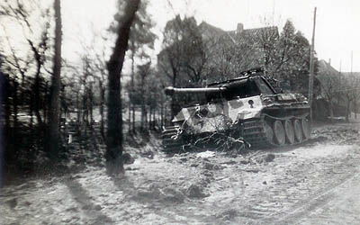 [A German Panther Ausf G tank in Normandy, according to the original caption]