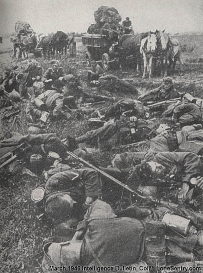 [The bulk of the German Army—the dough feet of the normal infantry divisions—moved on shank's mare.]