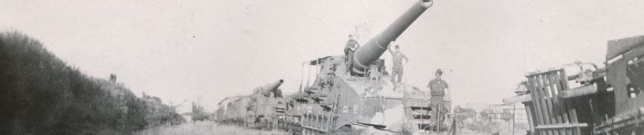 Captured German railroad guns photographed at Bleckede, Germany in 1945.