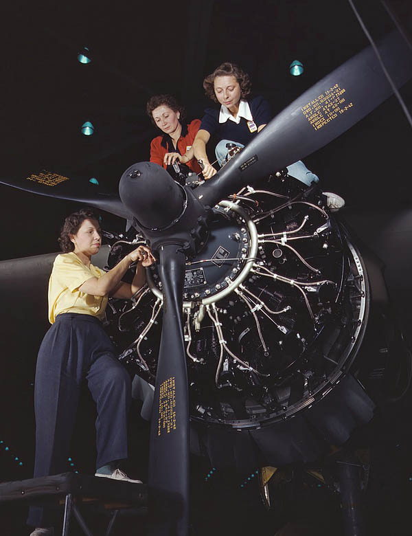 Airplane Engine with Women Factory Workers