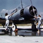 waves wash u.s. navy airplane in ww2