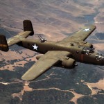 b-25 medium bomber over inglewood, california