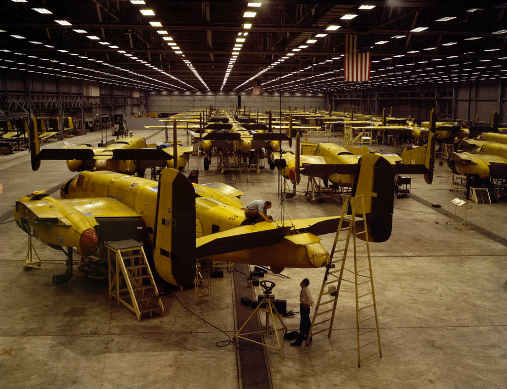 b-25 mitchell aircraft assembly during ww2