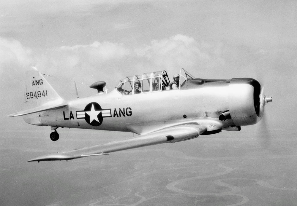 A T-6 Texan trainer aircraft from the Louisiana Air National Guard (U.S. Air Force Photo.)