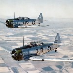 U.S. Army Air Forces North American AT-6C-NT Texan trainers (X-151 s/n 42-43925 and X-152 s/n 42-43929) in flight after taking off from Luke Field, Arizona, in 1943. (U.S. Air Force Photo from the National Museum of the USAF.)