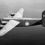 A Consolidated Liberator Mk I aircraft approaches Aldergrove, Northern Ireland after a ferry flight across the Atlantic, May 1941.