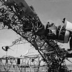 The wreckage of a Messerschmitt Me 323 Gigant transport aircraft on the El Aouina airfield in Tunis, Tunisia.