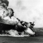 A U.S. Marine Corps Lockheed JO-2 Electra Junior destroyed at Marine Corps Air Station Ewa during the Japanese attack on Pearl Harbor on December 7, 1941. (USMC Archives.)