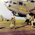 Color photograph of the B-17F Flying Fortress 'Tom Paine' of the 388th Bomb Group based at RAF Knettishall, England during World War II. (United States Air Force Photograph.)