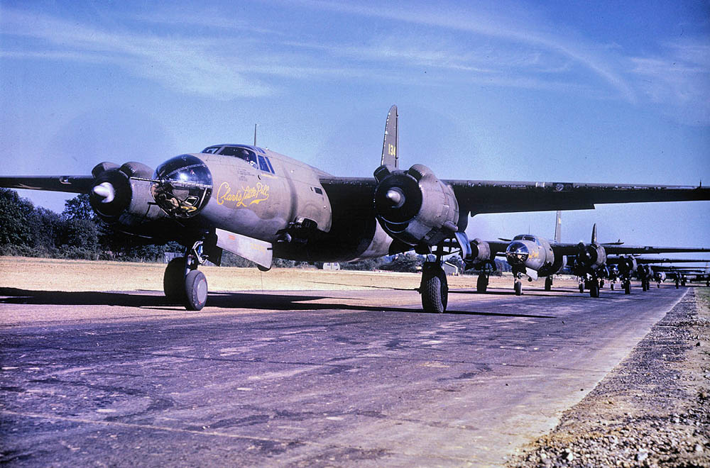 Color photograph of B-26 Marauder "Clark's Little Pill" of the 322nd Bomb Group. (Imperial War Museum Photograph.)