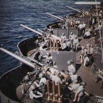 Battleship USS New Mexico (BB-40) in action during the bombardment of Saipan, June 1944. (Official U.S. Navy Photograph.)