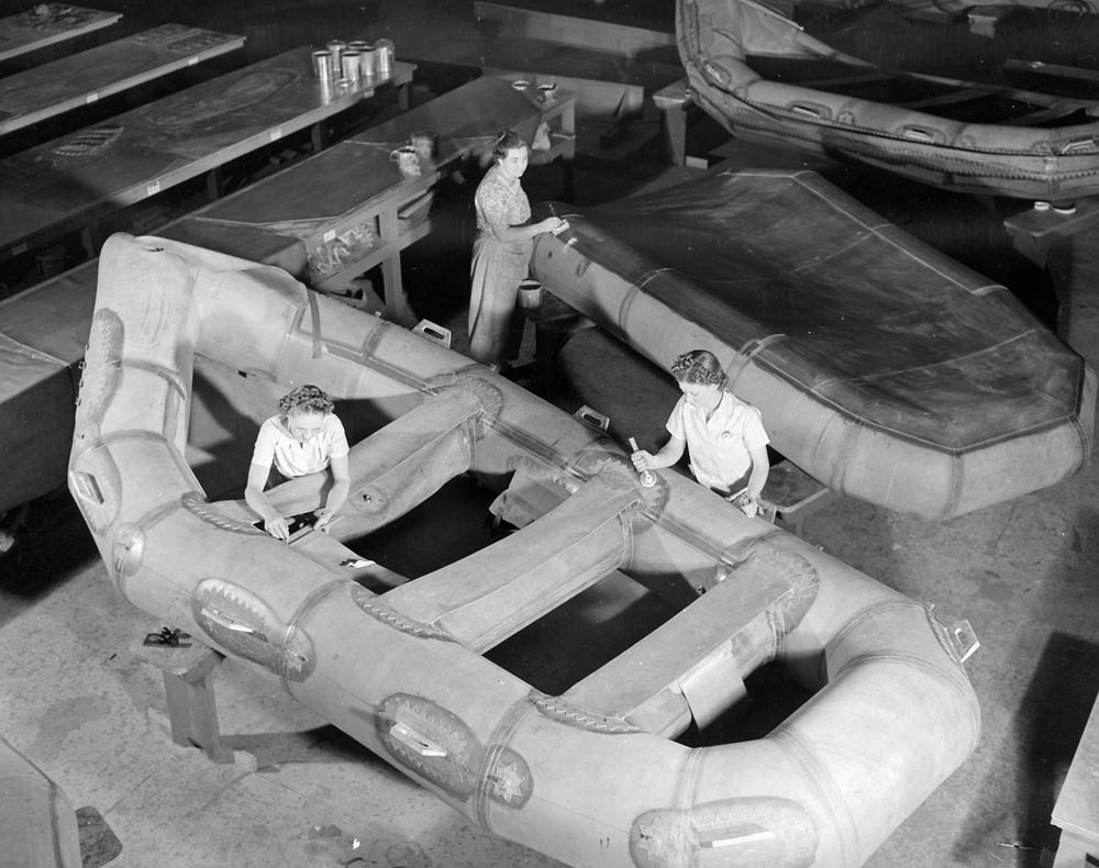 Women factory workers build assault boats for the U.S. Marine Corps, 1941. (U.S. National Archives and Records Administration.)