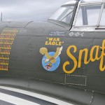 A P-47 Thunderbolt on the flight line at Davis-Monthan Air Force Base, Ariz., during the Heritage Flight Training Course (HFTC) March 1, 2014. Additional aircraft participating in the HFTC were the P-51 Mustang, the P-40 Warhawk, the P-38 Lightning, and the F-86 Sabre. Air Combat Command aircraft include the F-22 Raptor, A-10 Thunderbolt II and the F-16C Fighting Falcon.