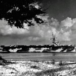 The U.S. Navy's USS Guadalcanal (CVE-60), a Casablanca-class escort carrier, is photographed at anchor in February 1945. (U.S. Navy Photograph.)