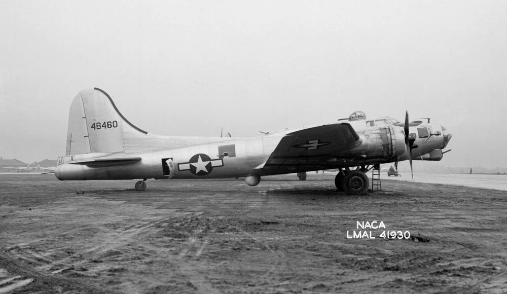 NACA Boeing B-17G Flying Fortress used by the NACA staff as a test platform during bomb dropping trials. (NASA Photograph.)