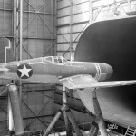 Vought F4U-1 Corsair being tested in Langley's 30x60 full-scale wind tunnel. (NASA Photograph.)