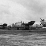 "Liberty Belle" and other Consolidated B-24 Liberators of the 7th Bomber Command photographed at Isley Airfield, Saipan in the Marianas, August 1944. (U.S. Air Force Photograph.)