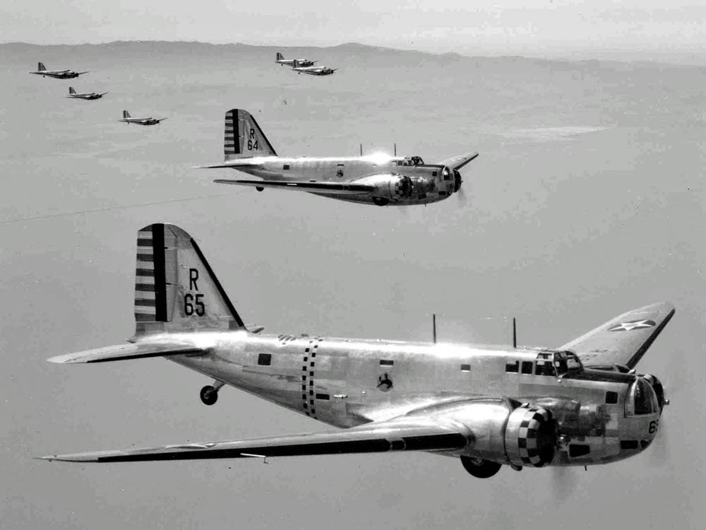 Formation of Douglas B-18 Bolo medium bombers of the 88th Reconnaissance Squadron. (U.S. Air Force Photograph.)