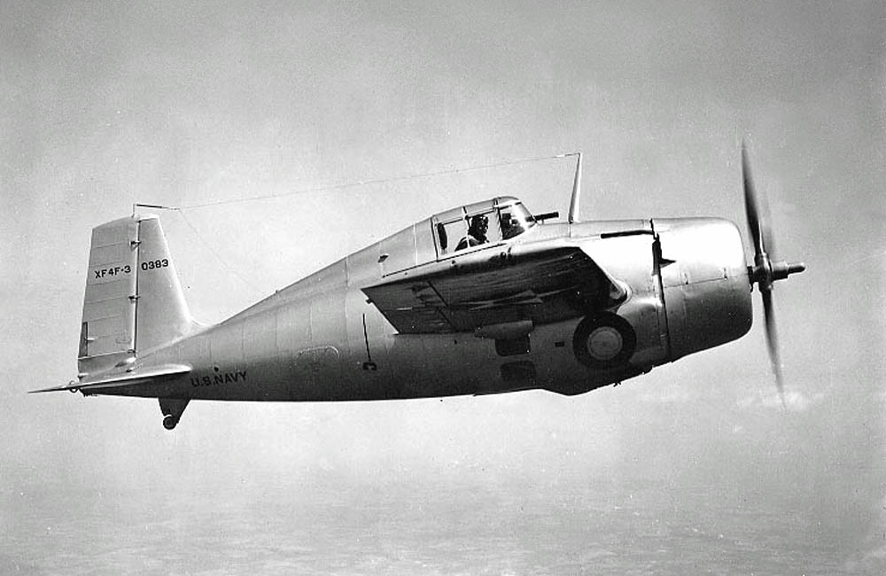 A U.S. Navy Grumman XF4F-3 Wildcat prototype photographed during flight testing in 1939. (U.S. Navy Photograph.)