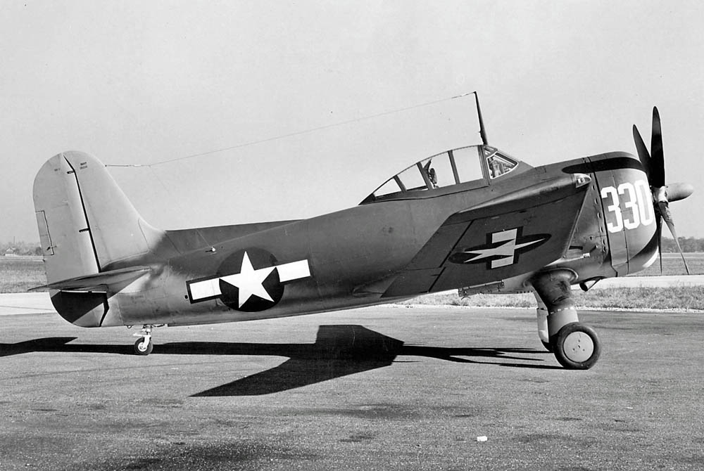 A side profile view of a Curtiss SC-1 Seahawk scout seaplane parked on its wheels. (U.S. Navy Photograph.)