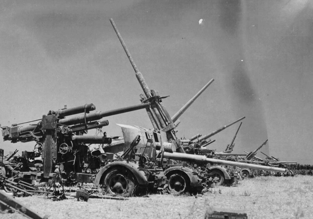 Captured German artillery and flak collected in a Allied salvage dump in Tunisia, 1943. (U.S. Air Force Photograph.)